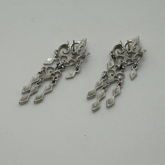 Monet Silver-Tone Chandelier Dangle Earrings With Ornate Design & Cascading Char - Picture 13 of 16